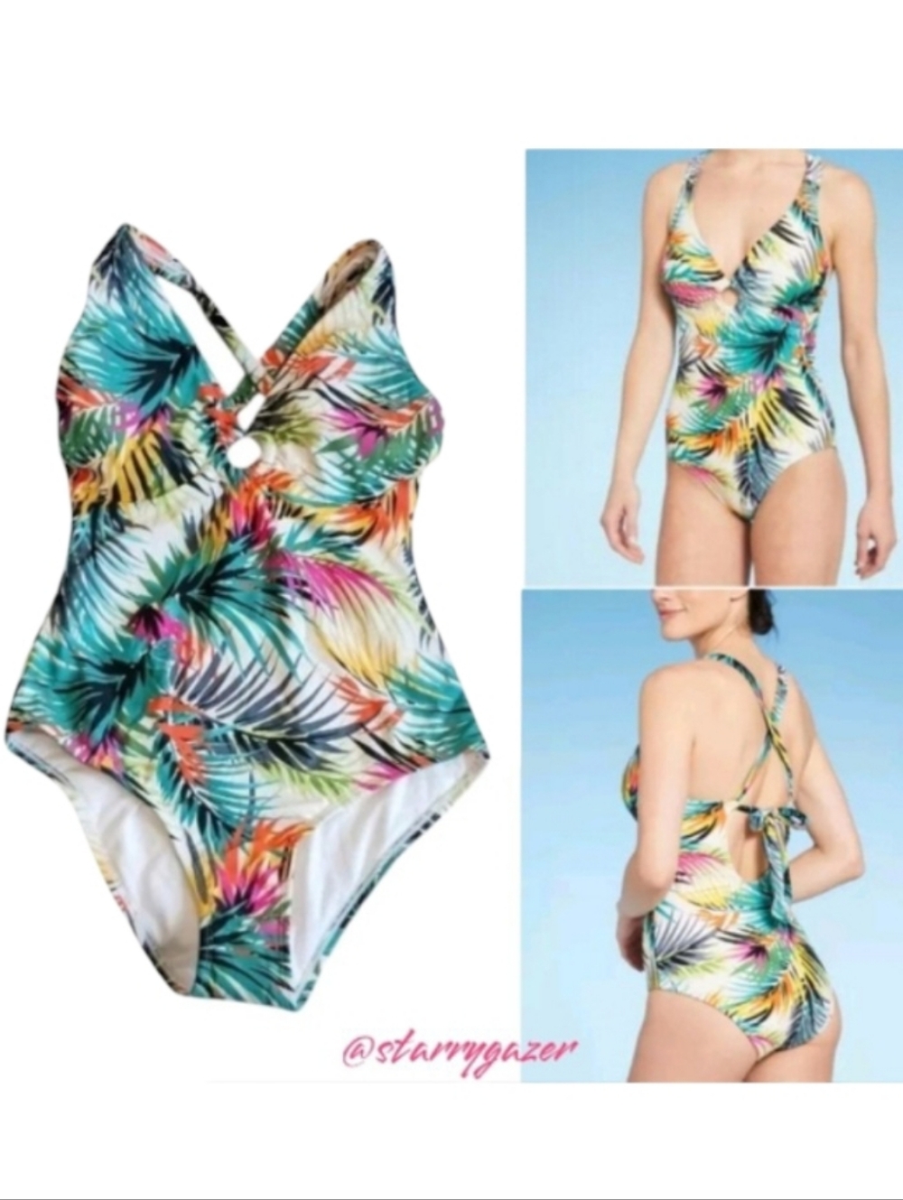 Shade & Shore Tropical Print One-Piece Swimsuit Tie Back